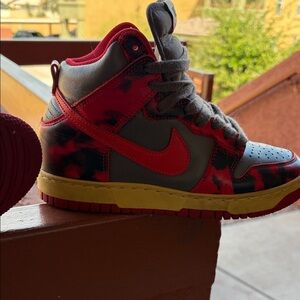 Nike Dunk High Red Tie-Dye with Gray Panels